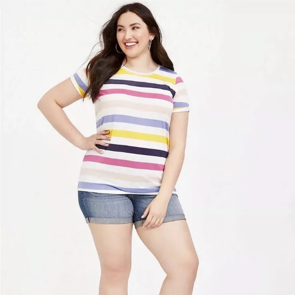 Torrid Multi Stripe Roll Sleeve Tee Size 00